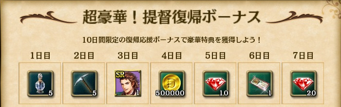 【大航海Ⅴ】超豪華！提督復帰ボーナス
