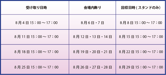 祝花の受け取り、回収日時