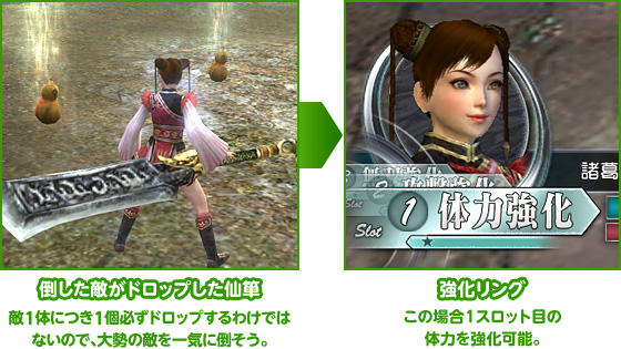 倒した敵がドロップした仙箪&強化スロット